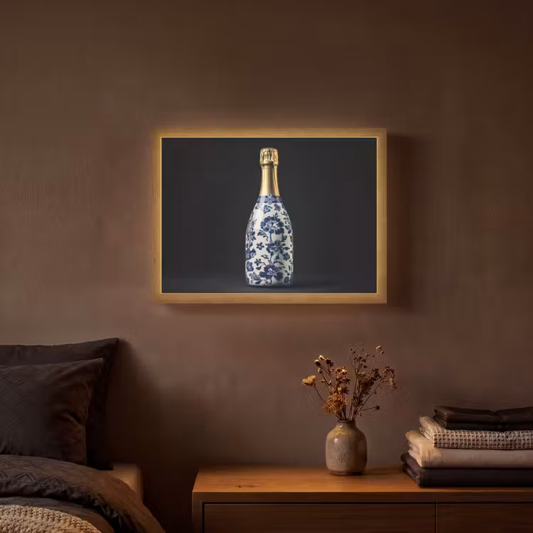 Champagne - Bloemen - Goud - Chique Light Box met batterij (Wandlamp) middel -sfeer4