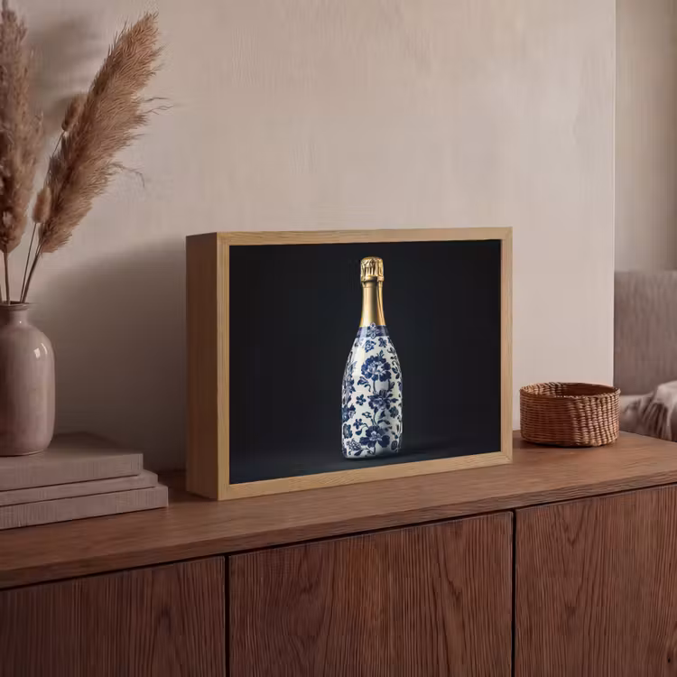 Champagne - Bloemen - Goud - Chique Light Box met batterij (Wandlamp) middel -sfeer2