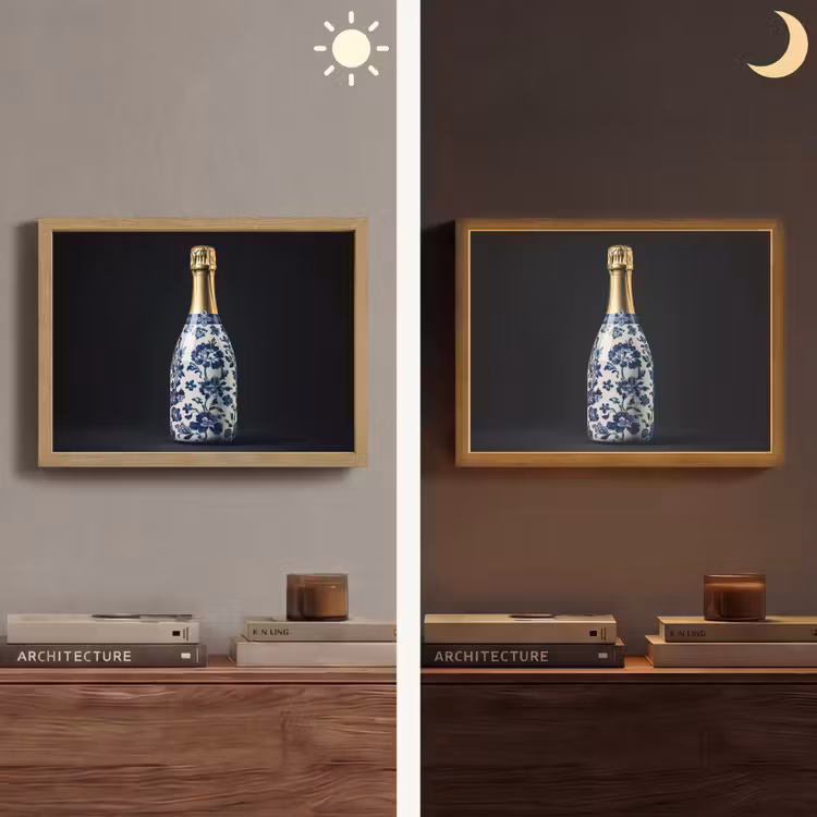 Champagne - Bloemen - Goud - Chique Light Box met batterij (Wandlamp) middel -sfeer3