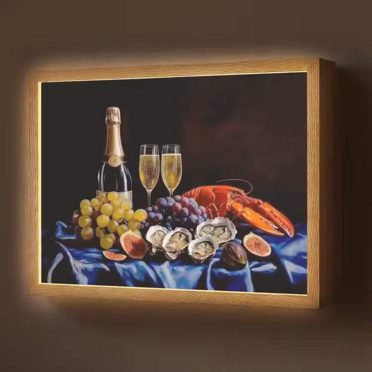 Champagne - Luxe - Oesters Light Box met batterij (Wandlamp) middel -z3d_website