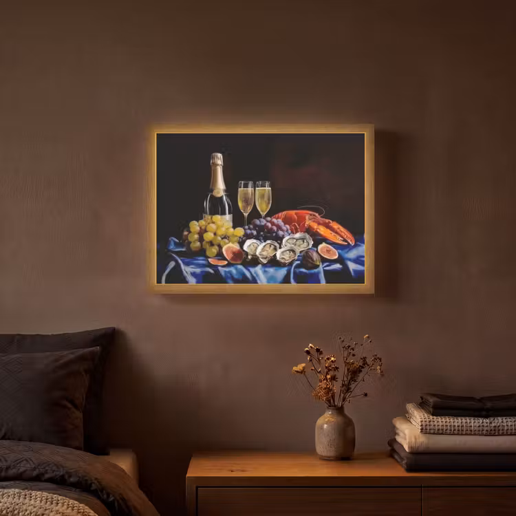 Champagne - Luxe - Oesters Light Box met batterij (Wandlamp) middel -sfeer4