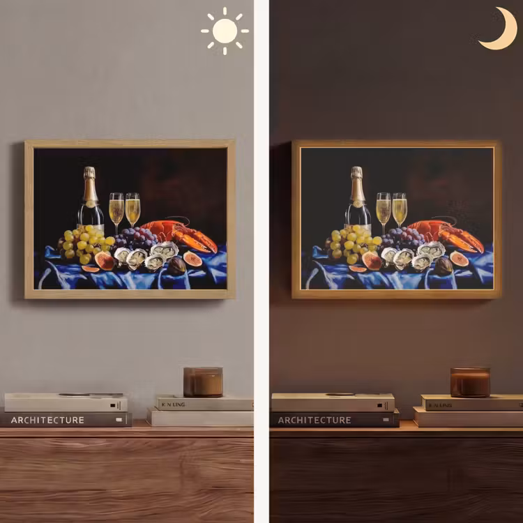 Champagne - Luxe - Oesters Light Box met batterij (Wandlamp) middel -sfeer3