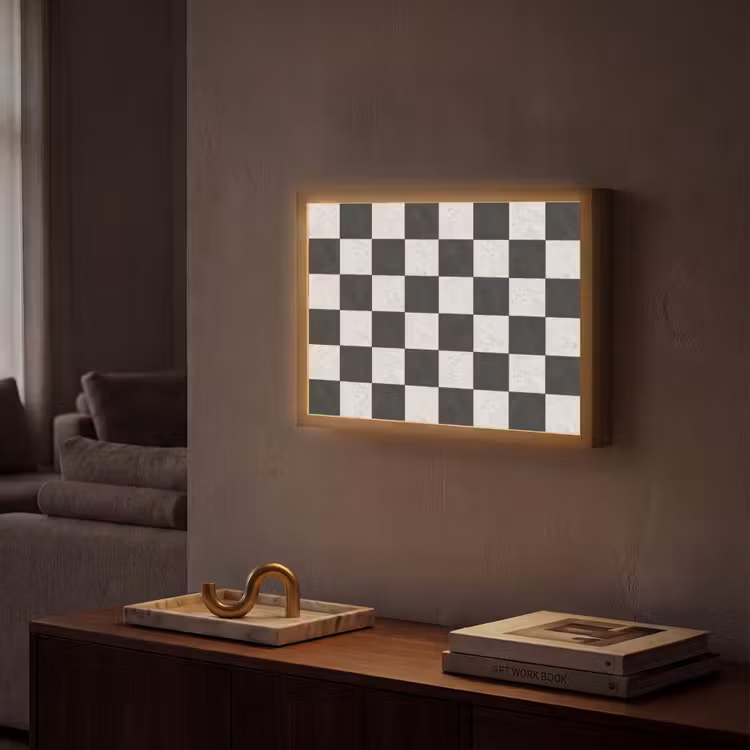 Dambord - Marmer - Zwart - Wit Light Box met batterij (Wandlamp) middel 907 -sfeer1