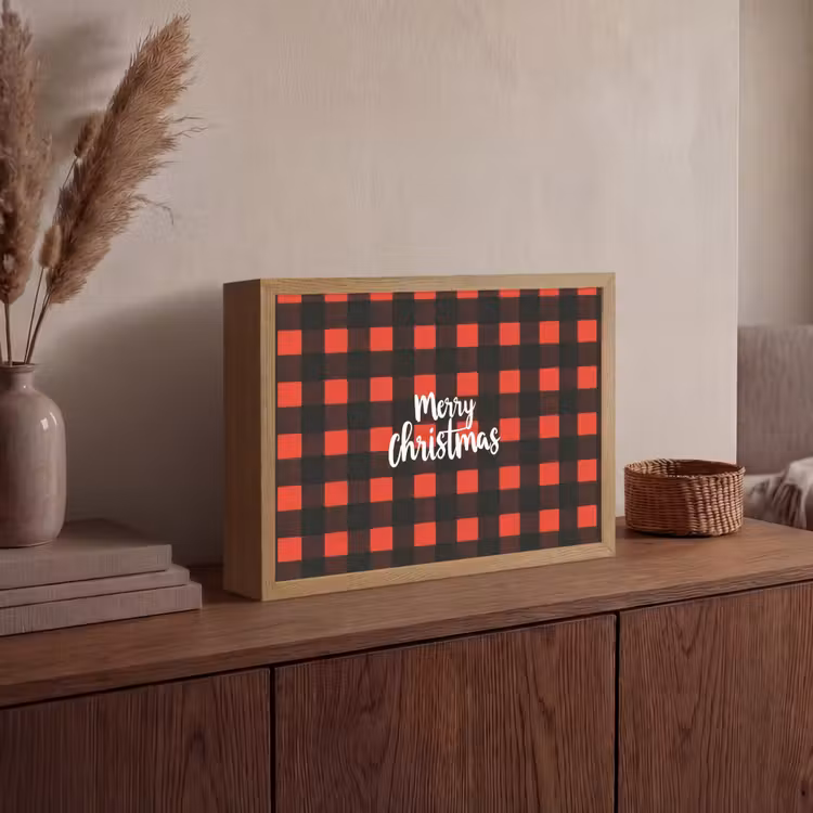 Geruit - Rood - Tekst - Christmas Light Box met batterij (Wandlamp) middel -sfeer2