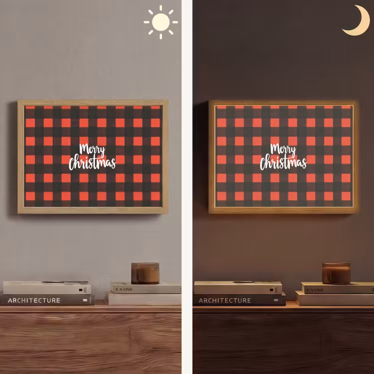 Geruit - Rood - Tekst - Christmas Light Box met batterij (Wandlamp) middel -sfeer3
