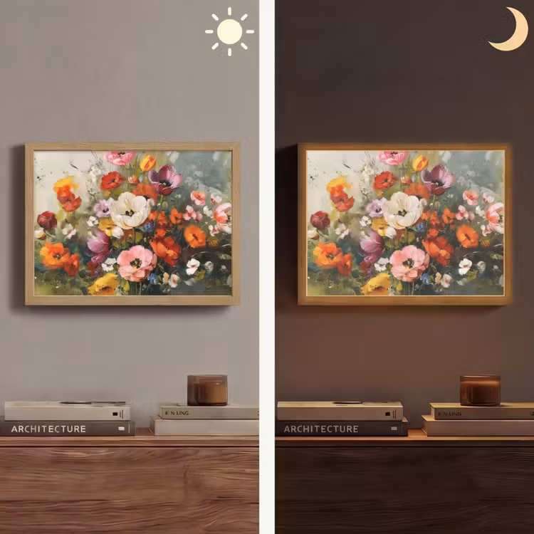 Vrolijk boeket - Dynamisch - Subtiele kleurspatten Light Box met batterij (Wandlamp) middel -sfeer3
