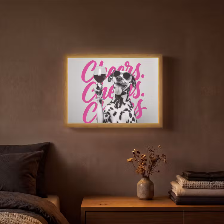 Cheers - Hond - Roze - Wijn Light Box met batterij (Wandlamp) middel -sfeer4