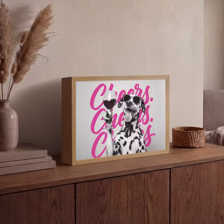 Cheers - Hond - Roze - Wijn Light Box met batterij (Wandlamp) middel -sfeer2