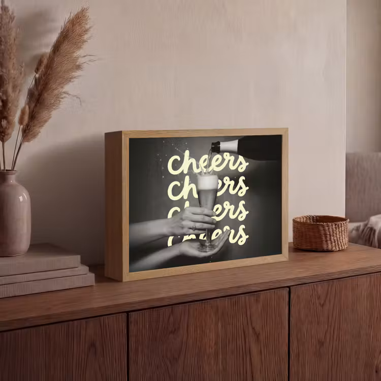 Cheers - Wijn - Zwart - Wit Light Box met batterij (Wandlamp) middel -sfeer2