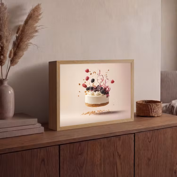 Cheesecake - Eten - Roze - Taart Light Box met batterij (Wandlamp) middel -sfeer2