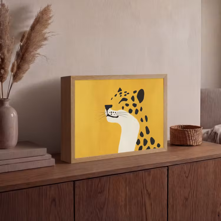 Cheetah - Illustratie - Geel Light Box met batterij (Wandlamp) middel -sfeer2