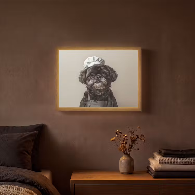 Kokskleding - Zwart - Hondje Light Box met batterij (Wandlamp) middel -sfeer4
