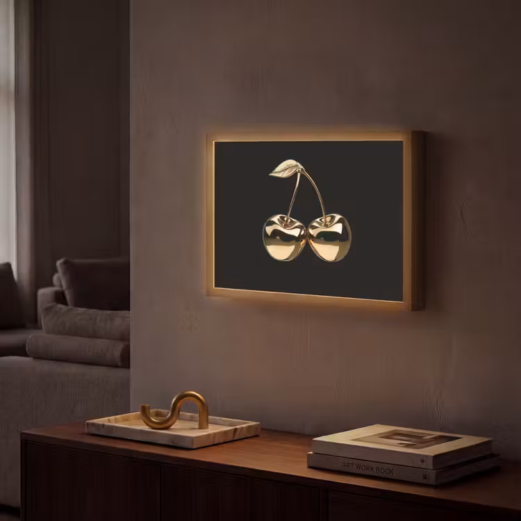 Kersen - Zwart - Goud - Chrome Light Box met batterij (Wandlamp) middel -sfeer1
