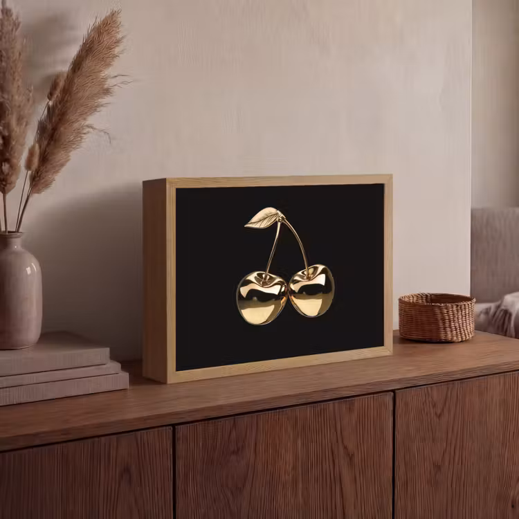 Kersen - Zwart - Goud - Chrome Light Box met batterij (Wandlamp) middel -sfeer2