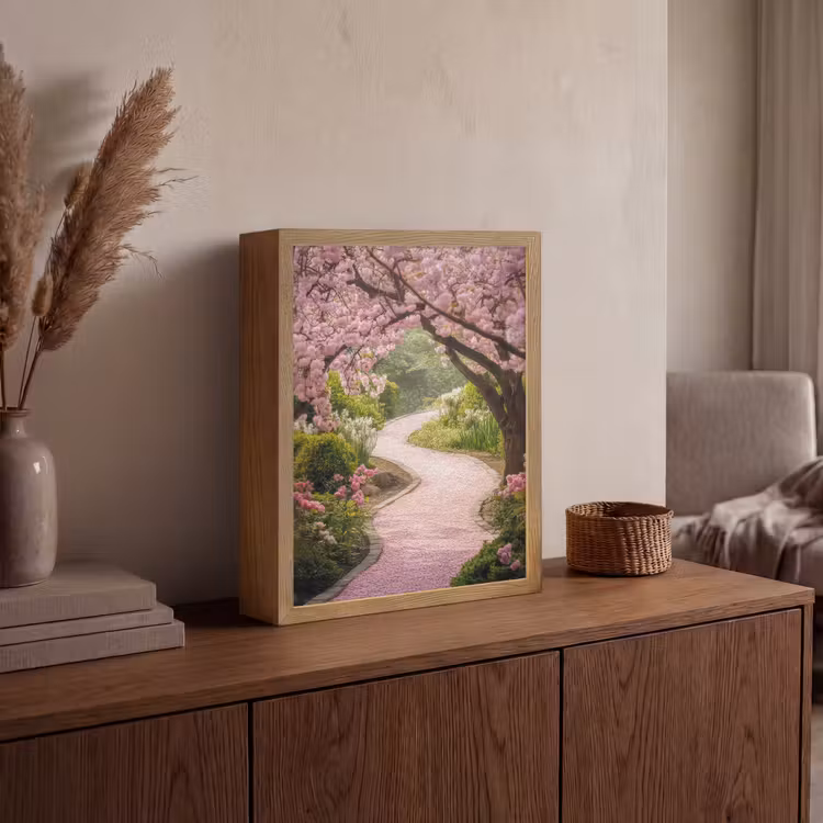 Kersenbloesem - Natuur - Sakura - Pad - Japanse tuin Light Box met batterij (Wandlamp) middel -sfeer2