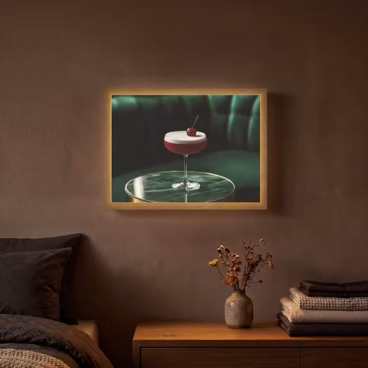 Kers - Cocktail - Rood - Marmer Light Box met batterij (Wandlamp) middel -sfeer4