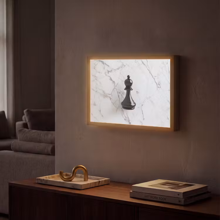 Schaakstuk - Loper - Zwart - Marmer Light Box met batterij (Wandlamp) middel -sfeer1