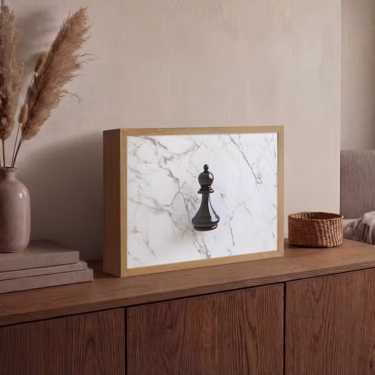 Schaakstuk - Loper - Zwart - Marmer Light Box met batterij (Wandlamp) middel -sfeer2