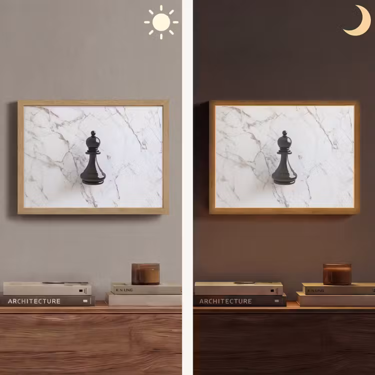 Schaakstuk - Loper - Zwart - Marmer Light Box met batterij (Wandlamp) middel -sfeer3