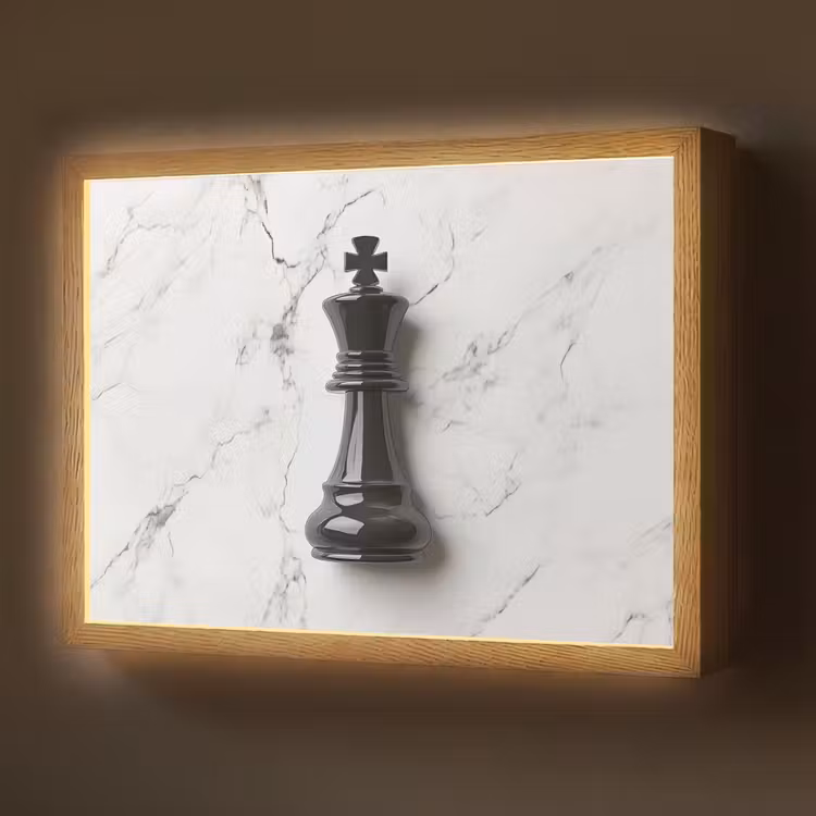 Schaakstuk - Koning - Zwart - Marmer Light Box met batterij (Wandlamp) middel -z3d_website