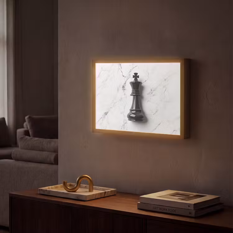 Schaakstuk - Koning - Zwart - Marmer Light Box met batterij (Wandlamp) middel -sfeer1
