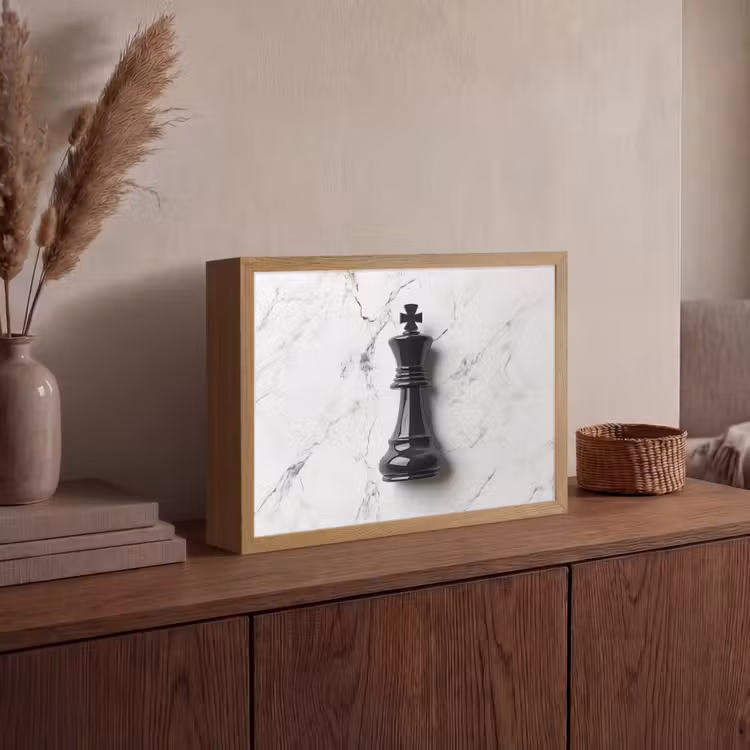 Schaakstuk - Koning - Zwart - Marmer Light Box met batterij (Wandlamp) middel -sfeer2