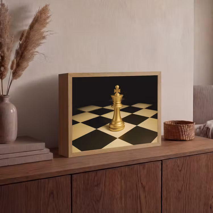 Schaakstuk - Koning - Schaakbord - Geblokt Light Box met batterij (Wandlamp) middel -sfeer2