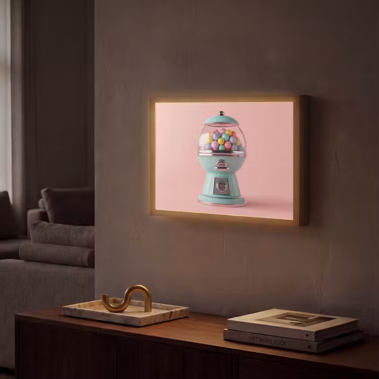 Kauwgom - Retro - Snoep - Roze Light Box met batterij (Wandlamp) middel -sfeer1