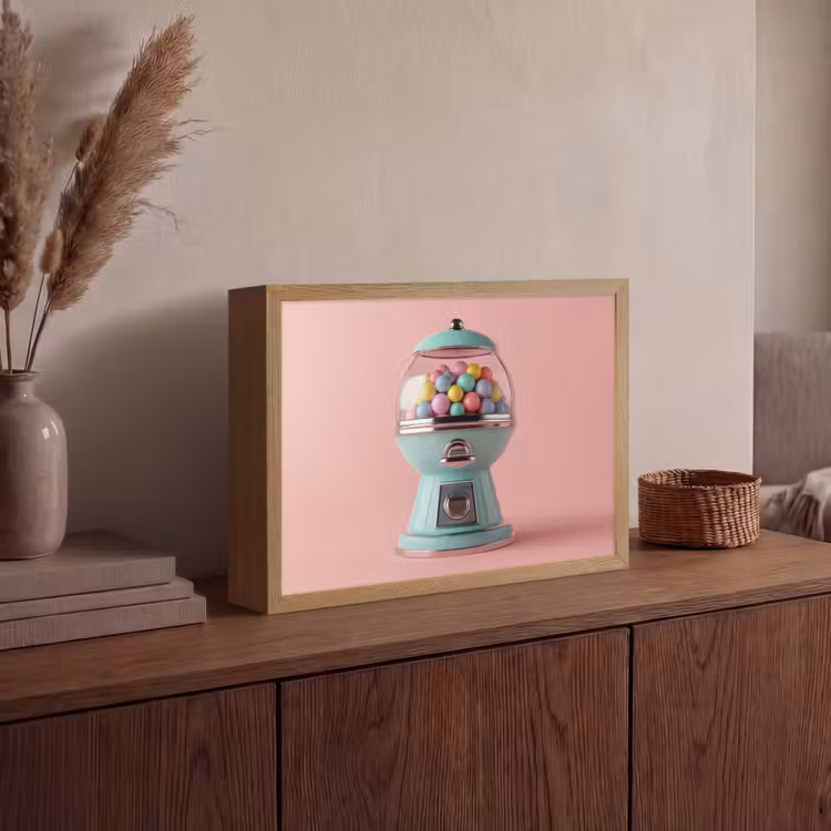 Kauwgom - Retro - Snoep - Roze Light Box met batterij (Wandlamp) middel -sfeer2