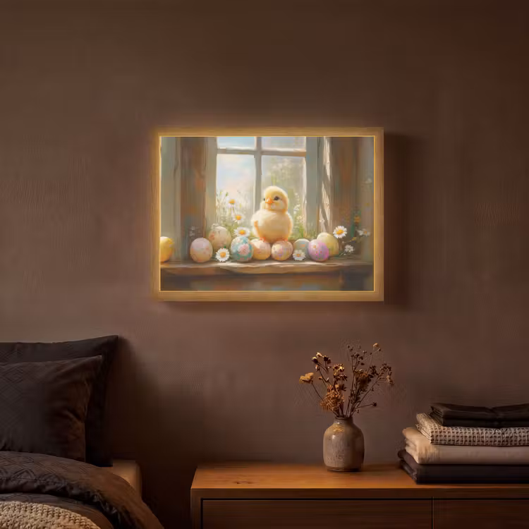 Kuiken - Raam - Paaseieren Light Box met batterij (Wandlamp) middel -sfeer4