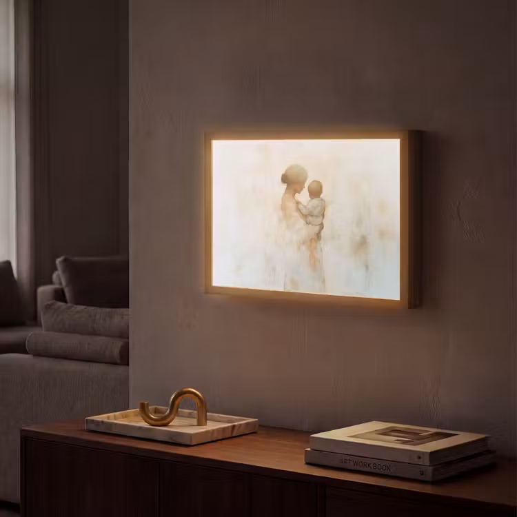 Kind - Moeder - Waterverfschilderij Light Box met batterij (Wandlamp) middel -sfeer1