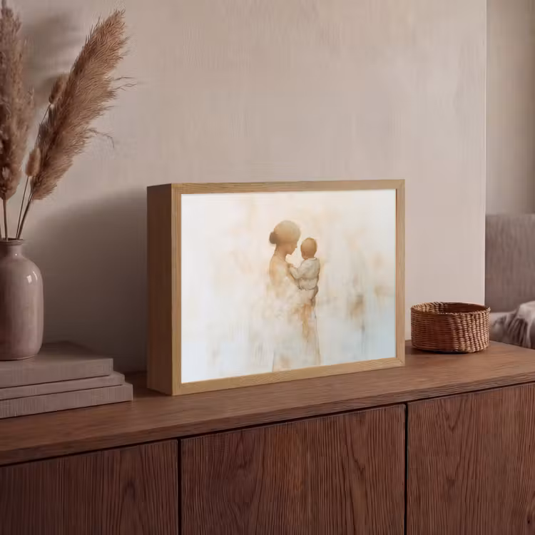 Kind - Moeder - Waterverfschilderij Light Box met batterij (Wandlamp) middel -sfeer2