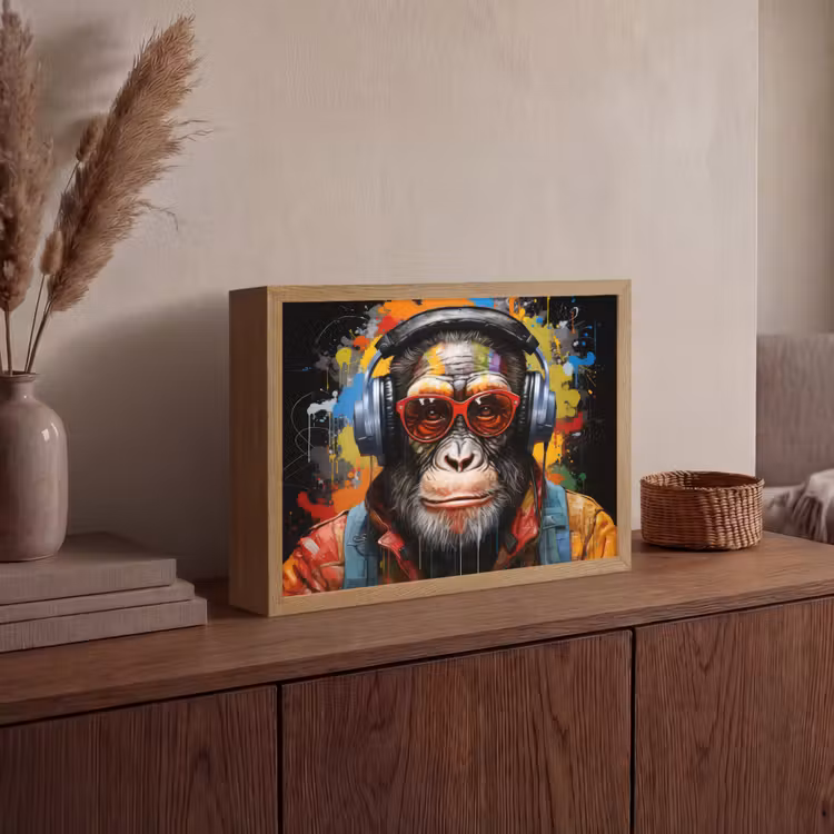 Chimpansee - Aap - dieren - Graffiti - Bril - Koptelefoon - Kleuren Light Box met batterij (Wandlamp) middel -sfeer2