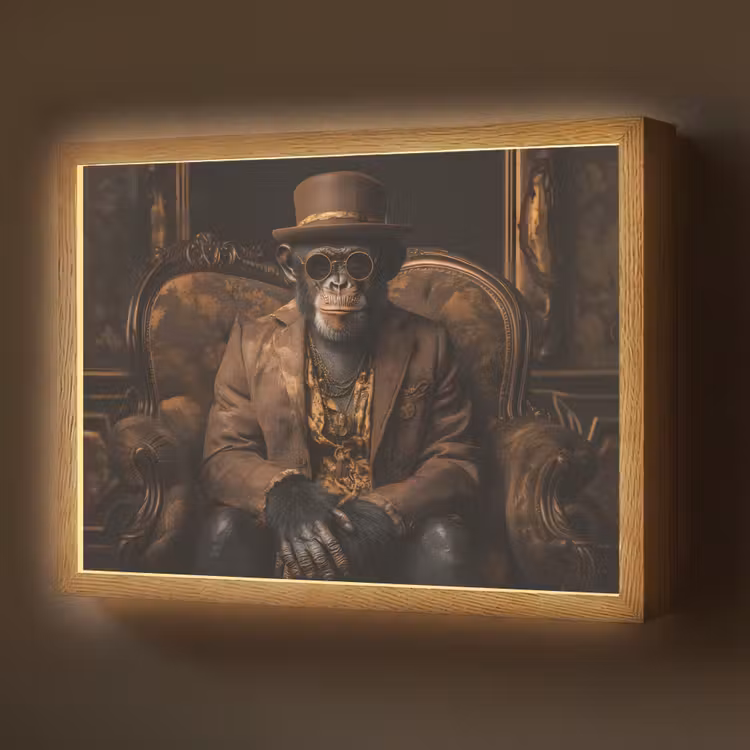Chimpansee - Stoel - Pak - Bruin Light Box met batterij (Wandlamp) middel -z3d_website