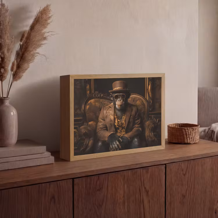 Chimpansee - Stoel - Pak - Bruin Light Box met batterij (Wandlamp) middel -sfeer2