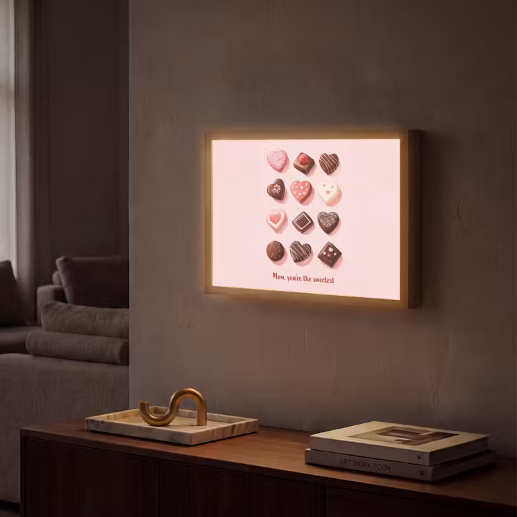 Chocolaatjes - Hartvormig - Liefste Light Box met batterij (Wandlamp) middel -sfeer1