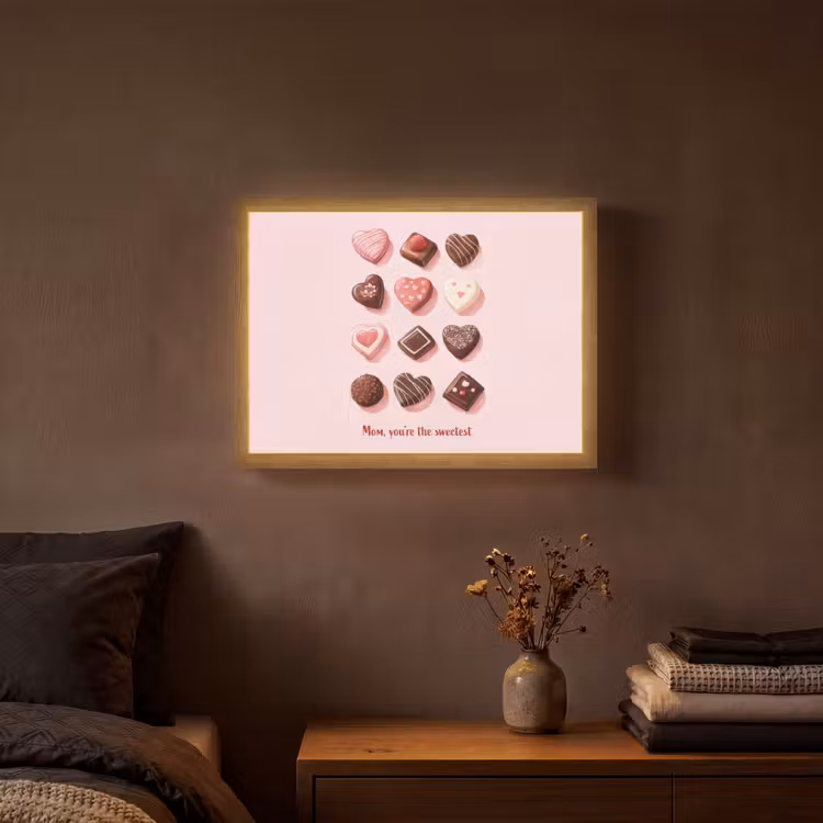 Chocolaatjes - Hartvormig - Liefste Light Box met batterij (Wandlamp) middel -sfeer4