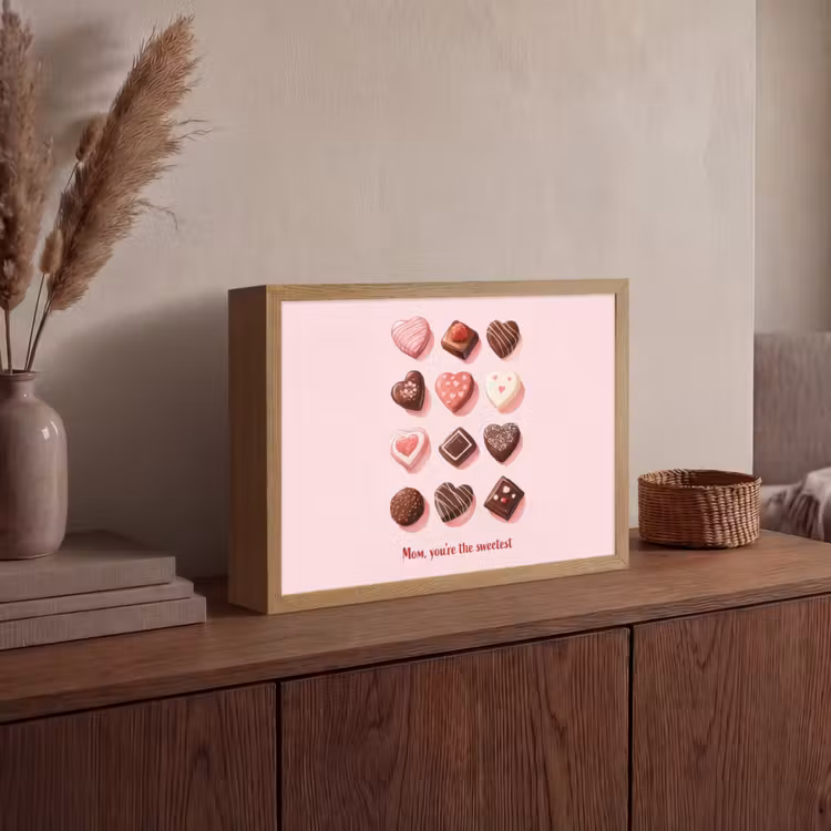 Chocolaatjes - Hartvormig - Liefste Light Box met batterij (Wandlamp) middel -sfeer2