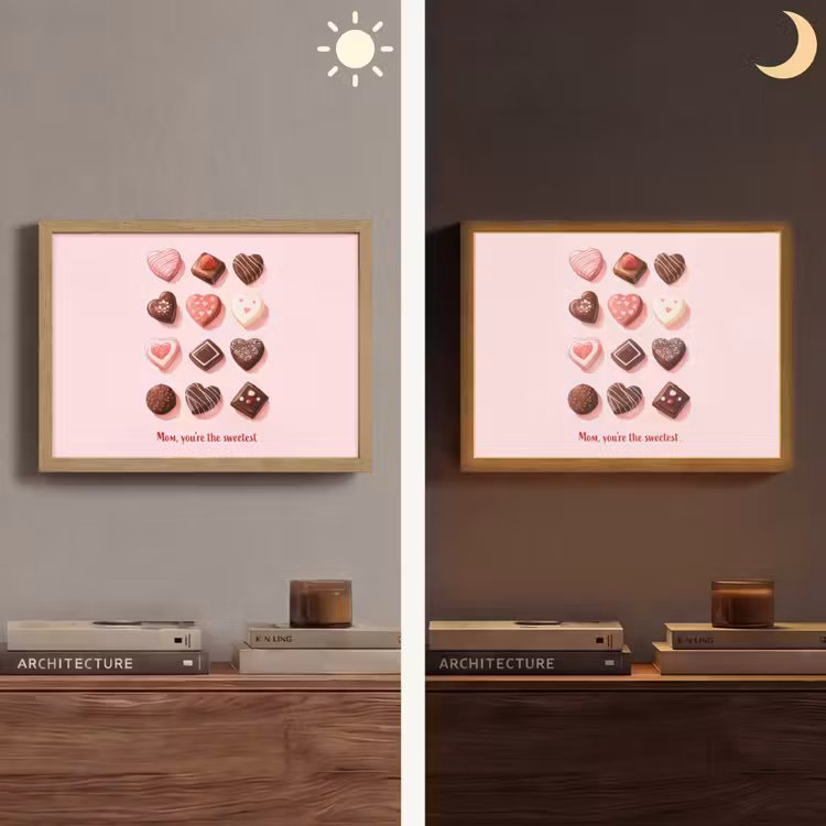 Chocolaatjes - Hartvormig - Liefste Light Box met batterij (Wandlamp) middel -sfeer3