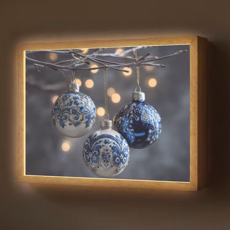 Kerstbal - Versierd - Blauw Light Box met batterij (Wandlamp) middel -z3d_website