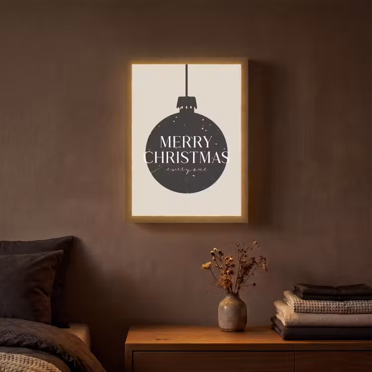 Kerstballen - Japandi - Christmas - Zwarte kerstballen Light Box met batterij (Wandlamp) middel -sfeer4