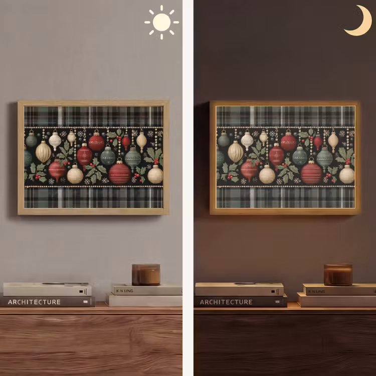 Kerstballen - Rood - Hulsttakken - Patroon Light Box met batterij (Wandlamp) middel -sfeer3