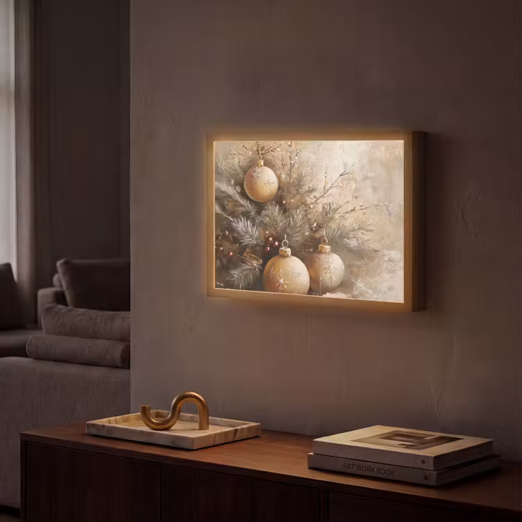 Kerst - Kerstballen - Beige - Goud Light Box met batterij (Wandlamp) middel -sfeer1