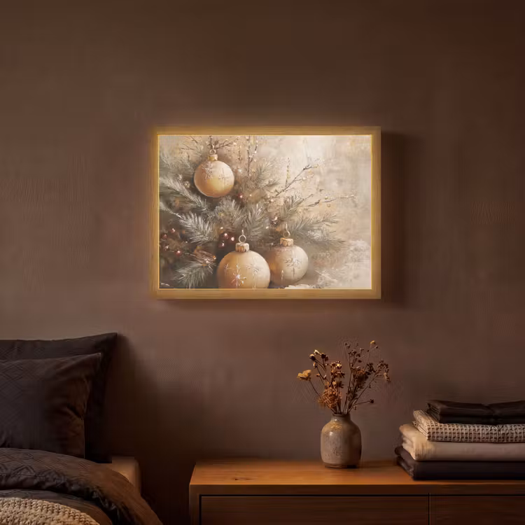 Kerst - Kerstballen - Beige - Goud Light Box met batterij (Wandlamp) middel -sfeer4