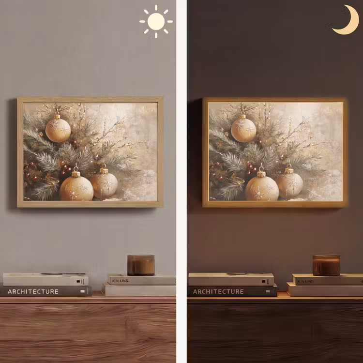 Kerst - Kerstballen - Beige - Goud Light Box met batterij (Wandlamp) middel -sfeer3