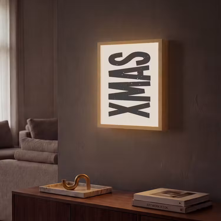 Kerst - Christmas - Japandi - Beige Light Box met batterij (Wandlamp) middel -sfeer1