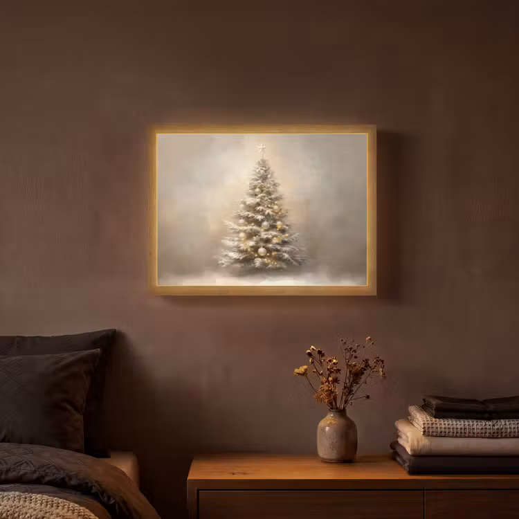 Kerst - kerstboom - Sneeuw - Art Light Box met batterij (Wandlamp) middel -sfeer4