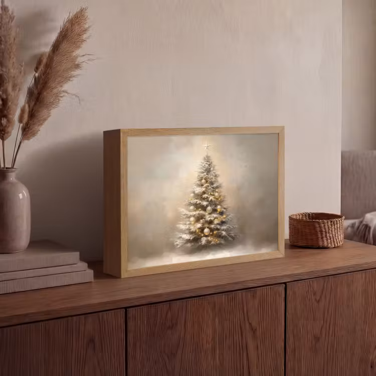 Kerst - kerstboom - Sneeuw - Art Light Box met batterij (Wandlamp) middel -sfeer2