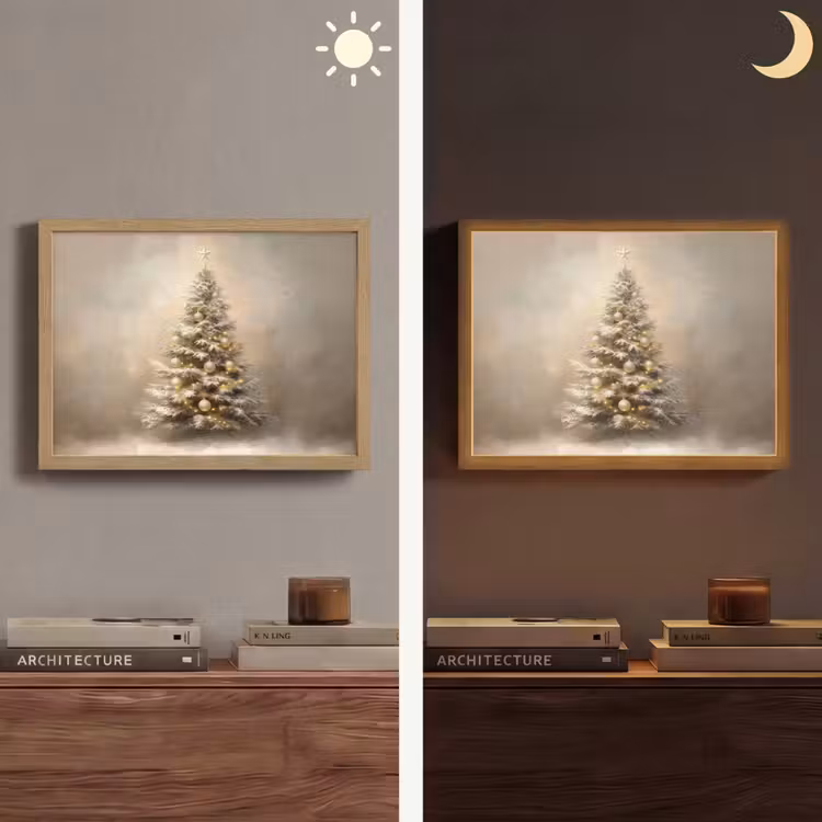 Kerst - kerstboom - Sneeuw - Art Light Box met batterij (Wandlamp) middel -sfeer3