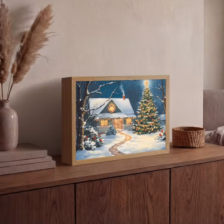 Kerst - Kerstboom - Winter - Huis - Sneeuw Light Box met batterij (Wandlamp) middel -sfeer2